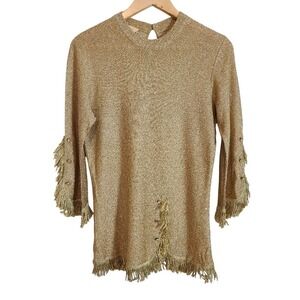 Vintage Metallic‎ Gold Lightweight Fringe Sweater Rexor France Small